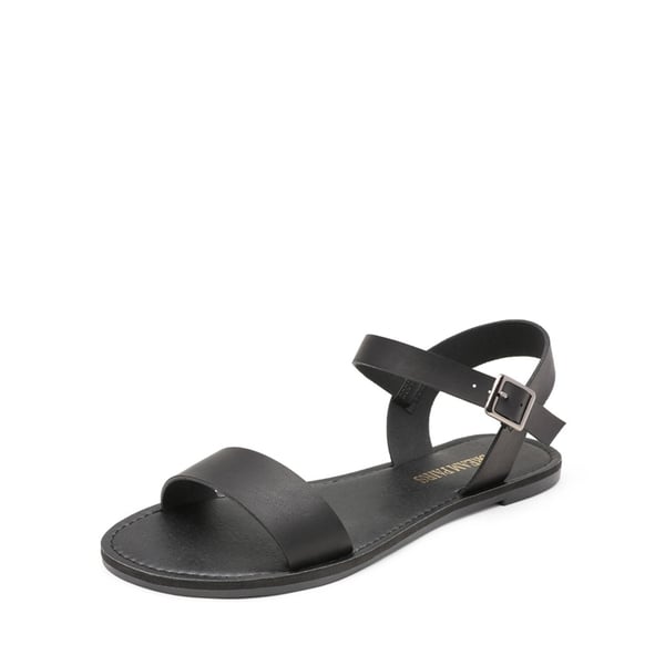 Ankle Strap Open Toe Flat Sandals - ALL BLACK -  0